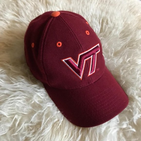 Vintage Y2K Puma NCAA Virginia Tech‎ Burgundy Maroon Red Orange Embroidered Hat - Picture 1 of 4